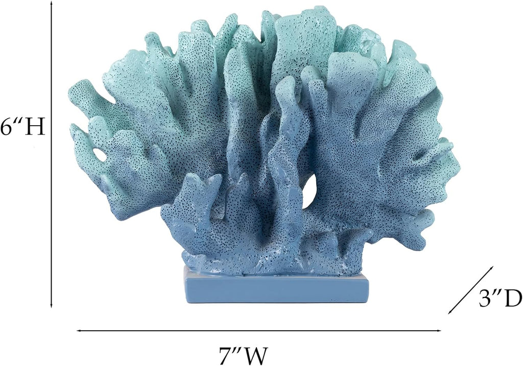 6" H Blue Coral Decor, Resin Coral Statue, Nautical Decorations for Home, Bedroom Wedding, Bathroom, Living Room, Beach/Coastal/Ocean Themed Cabinet Shelf Tabletop Decor