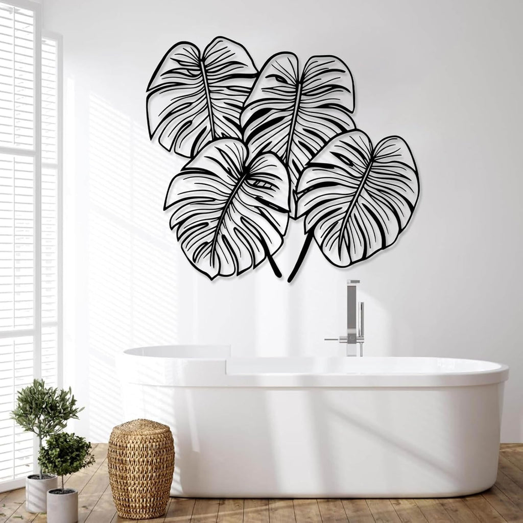 Jogwenu Monstera Leaf Metal Wall Art, Monstera Leaf Metal Wall Decor, Leaves Wall Decor, Tropical Wall Art, Plant Wall Decoration, Nature Wall Hanging, Bedroom Wall Hanging (Gold, 31"x29"/80x73cm)