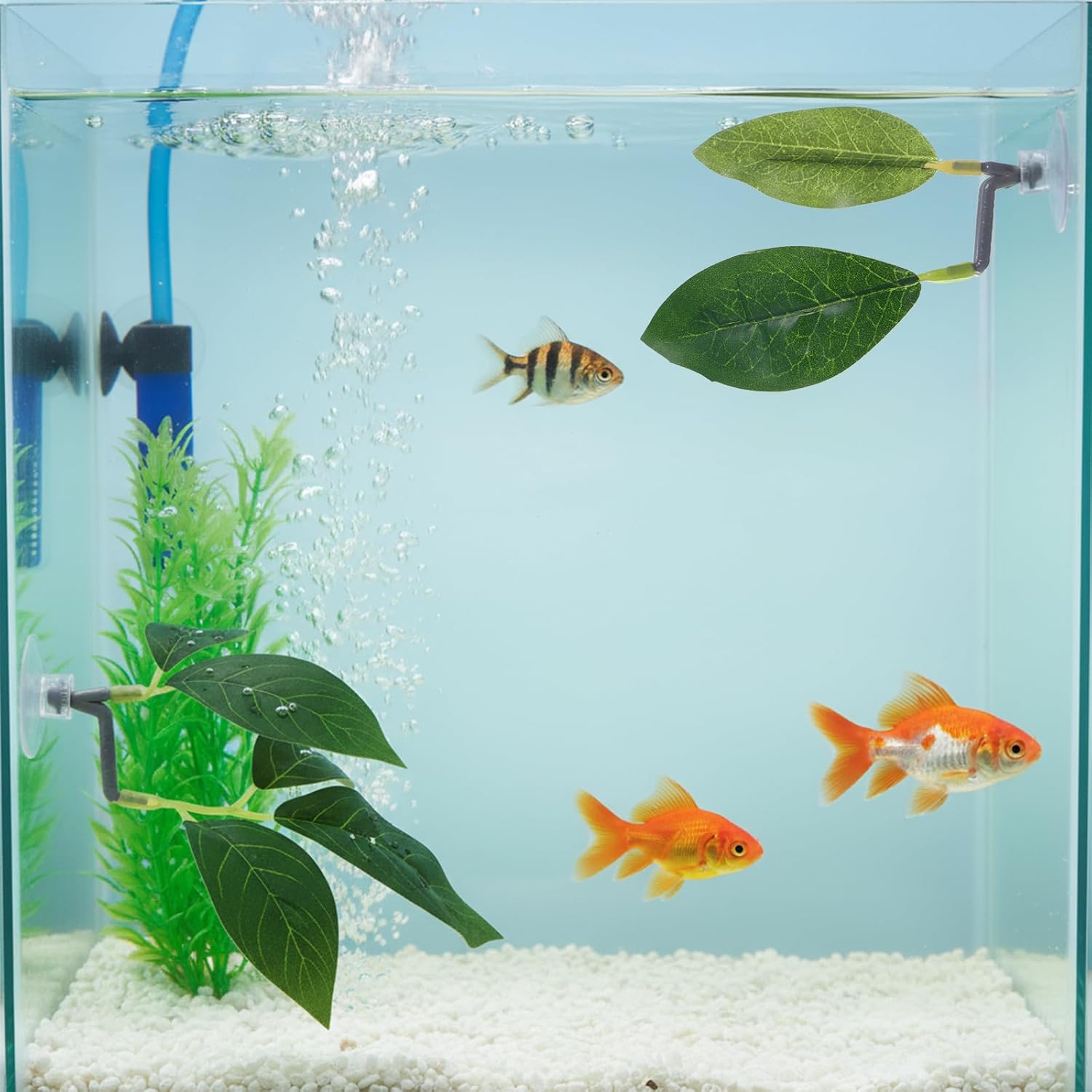 Fish Leaf Pad 4 Pack Betta Fish Leaf Pad Tank Accessories Green Plants Aquarium Décor Simulating Adjustable Plastic Plants Betta Playing Spawn Breed Rest Bed with Suction Cup Multi Leaves Design