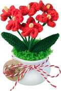Crochet Flowers Cute Little Potted Flower, Christmas Decor, Birthday Gifts for Women, Mother's Day, Teacher’s Day, Graduation, Anniversary, Home Office Decoration (Red Myosotis)