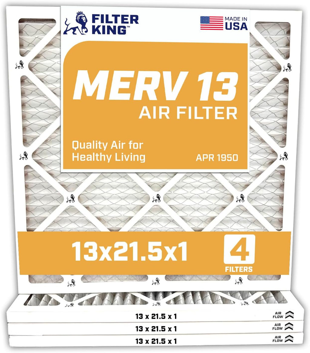 Filter King 13x21.5x1 Air Filter | 4-PACK | MERV 13 HVAC Pleated A/C Furnace Filters | MADE IN USA | Actual Size: 13 x 21.5 x .75"