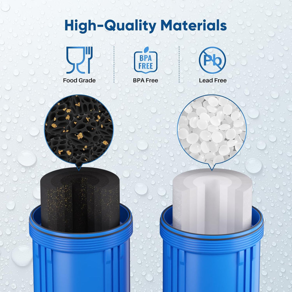 PUREPLUS 5 Micron 4.5" x 10" Whole House Water Filter Combo Kit with Sediment, KDF & Activated Carbon Block Filter, Replacement for RFC-BBSA, HD-950, WFHD13001B, WFHDC8001, FXHTC, GXWH40L,1PACK