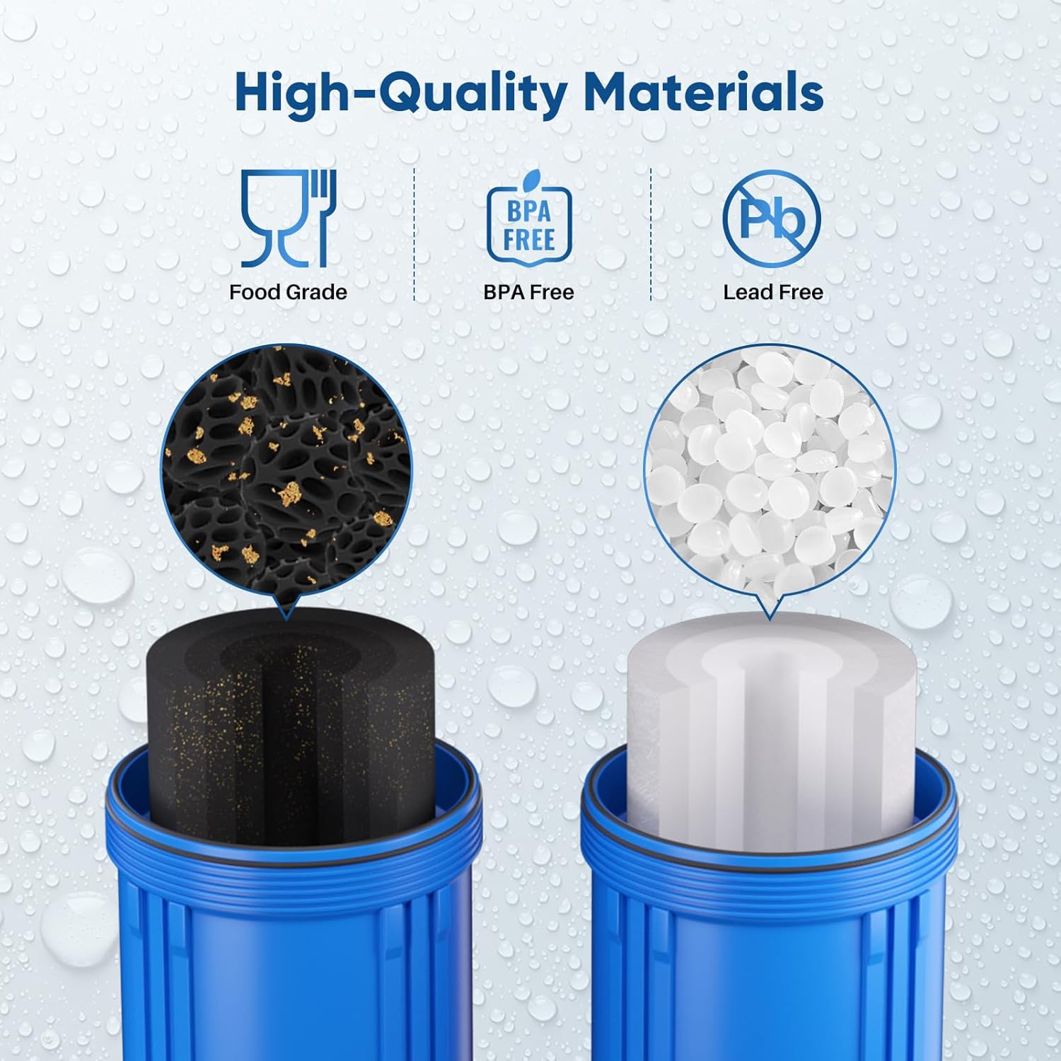 PUREPLUS 5 Micron 4.5" x 10" Whole House Water Filter Combo Kit with Sediment, KDF & Activated Carbon Block Filter, Replacement for RFC-BBSA, HD-950, WFHD13001B, WFHDC8001, FXHTC, GXWH40L,1PACK