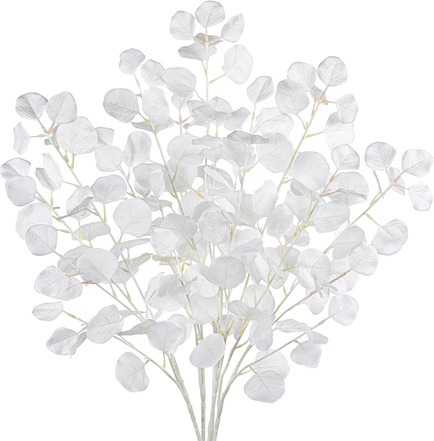 DILATATA Faux White Eucalyptus Stems – 32” Artificial Willow Leaves, 5 Pcs Long White Eucalyptus Branches for DIY Bouquets, Centerpieces, Shower & Wedding Decorations