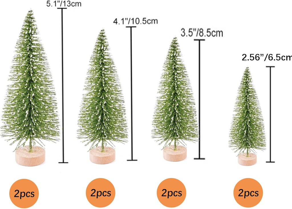 8 Pcs Artificial Mini Christmas Trees, Miniature Pine Trees Sisal Trees with Wood Base Tabletop Christmas Tree for Christmas Xmas Holiday New Year (Green 2, 8 pcs)