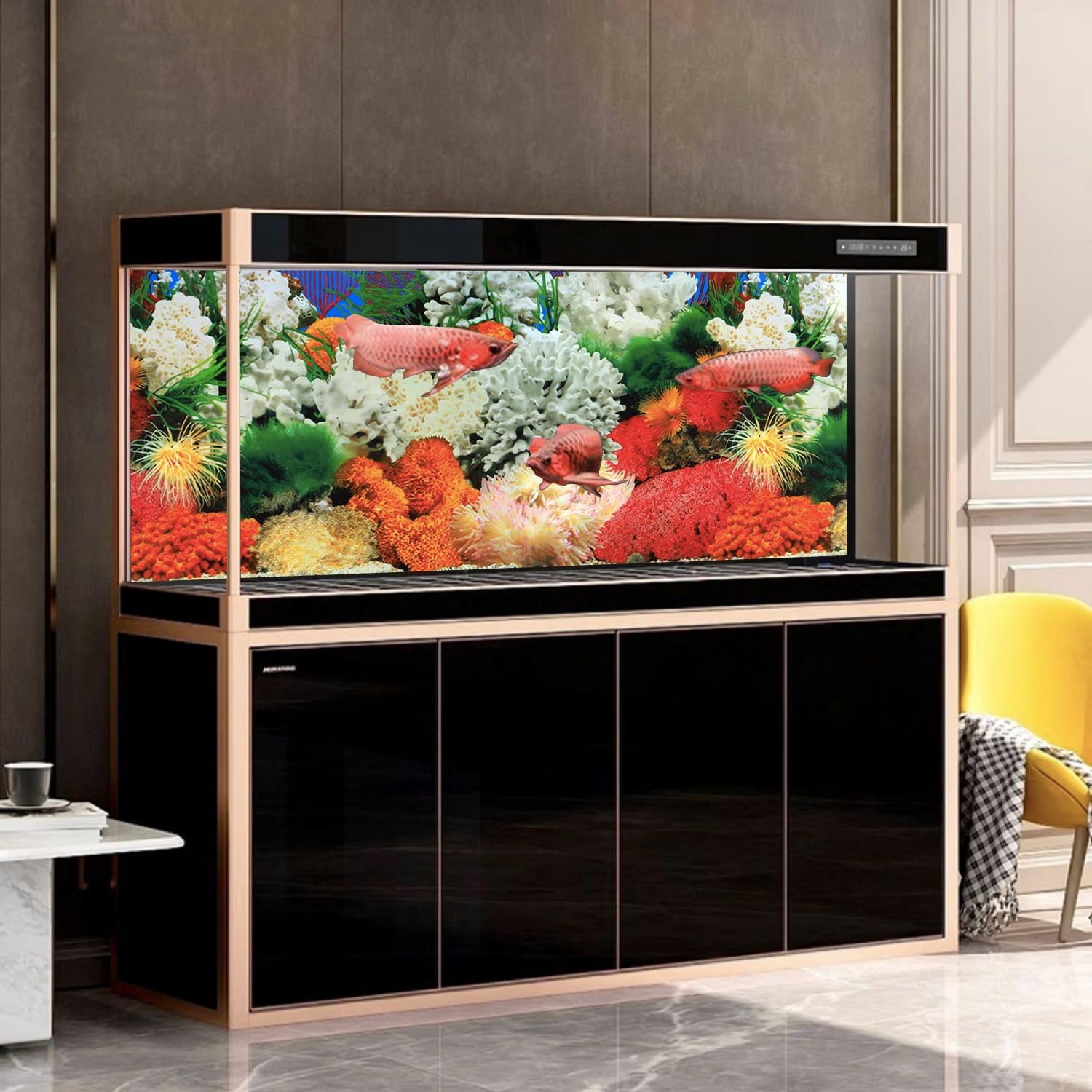 Lainrrew Aquarium Background Poster HD, Dual-Sided Water Plants & Fish Tank Landscape, 16"x40", Vivid Marine Life, Waterproof Scenery, Easy to Install, Durable Tank Decor (Type7)