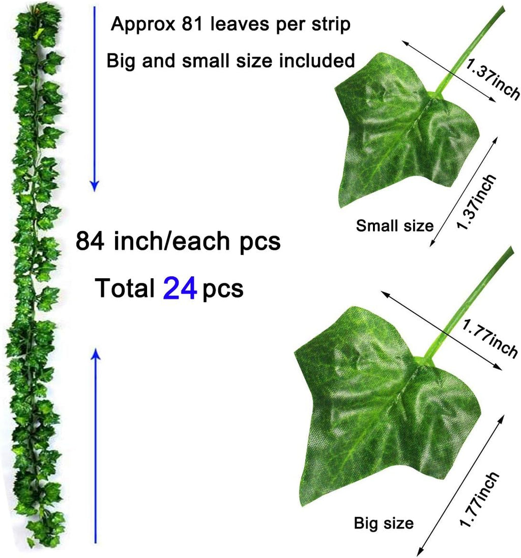 KASZOO 24Pack / Each 82 inch, Artificial Ivy Garland Fake Plants with 160 LED String Light, Green for Wedding Party Garden Outdoor Greenery Wall Decoration