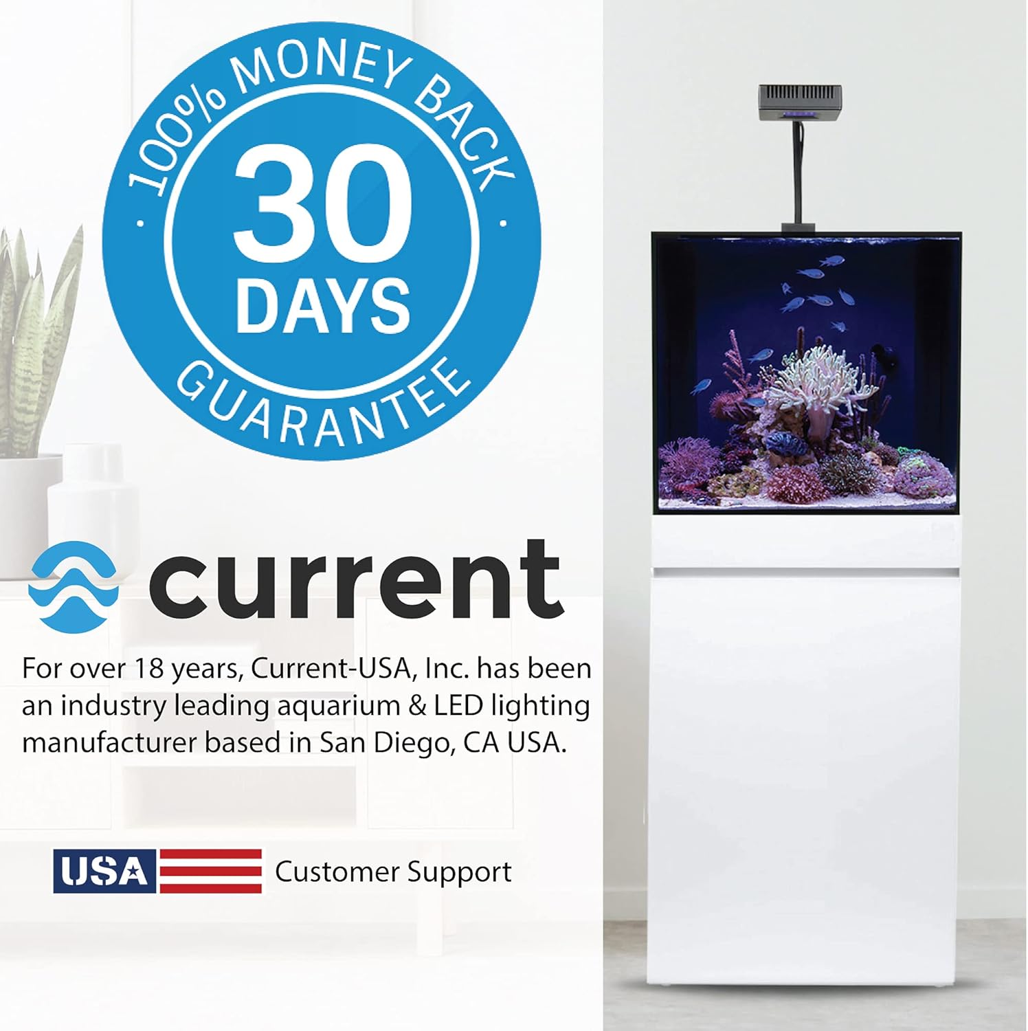 CURRENT USA 24-36" Inch Orbit Marine IC Loop LED Saltwater Reef Marine Aquarium Light with Bluetooth App Control | Wireless Lighting & eFlux Wave Pump Control for Fish Tank (4205)