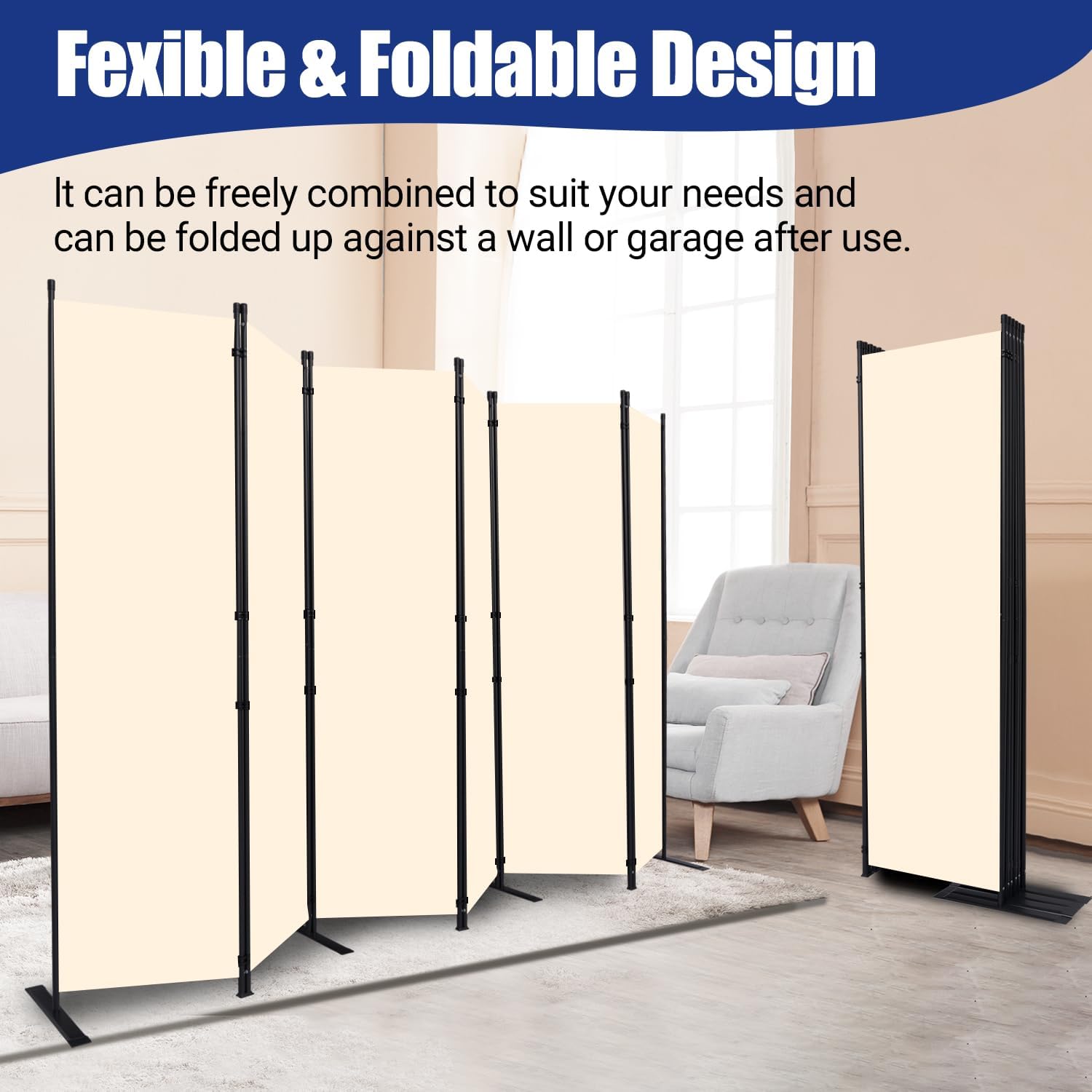 Room Divider and Folding Privacy Screens 6 Panel, 11 Ft Wide Room Partitions Dividers, Portable Room Divider Screen for Room Separtition, Folding Wall Dividers for Home, Office, Bedroom, Studio Beige