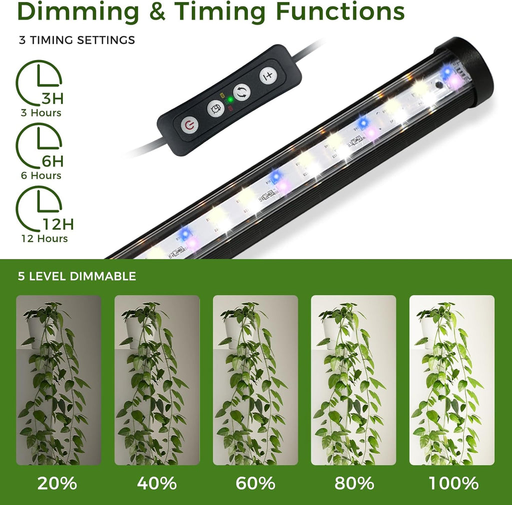 Grow Lights for Indoor Plants, 192 LEDs 42W Vertical Full Spectrum Grow Light 65 Inch Standing Grow Lights with Timer 3 Light Modes 5-Level Dimmable Wide Coverage
