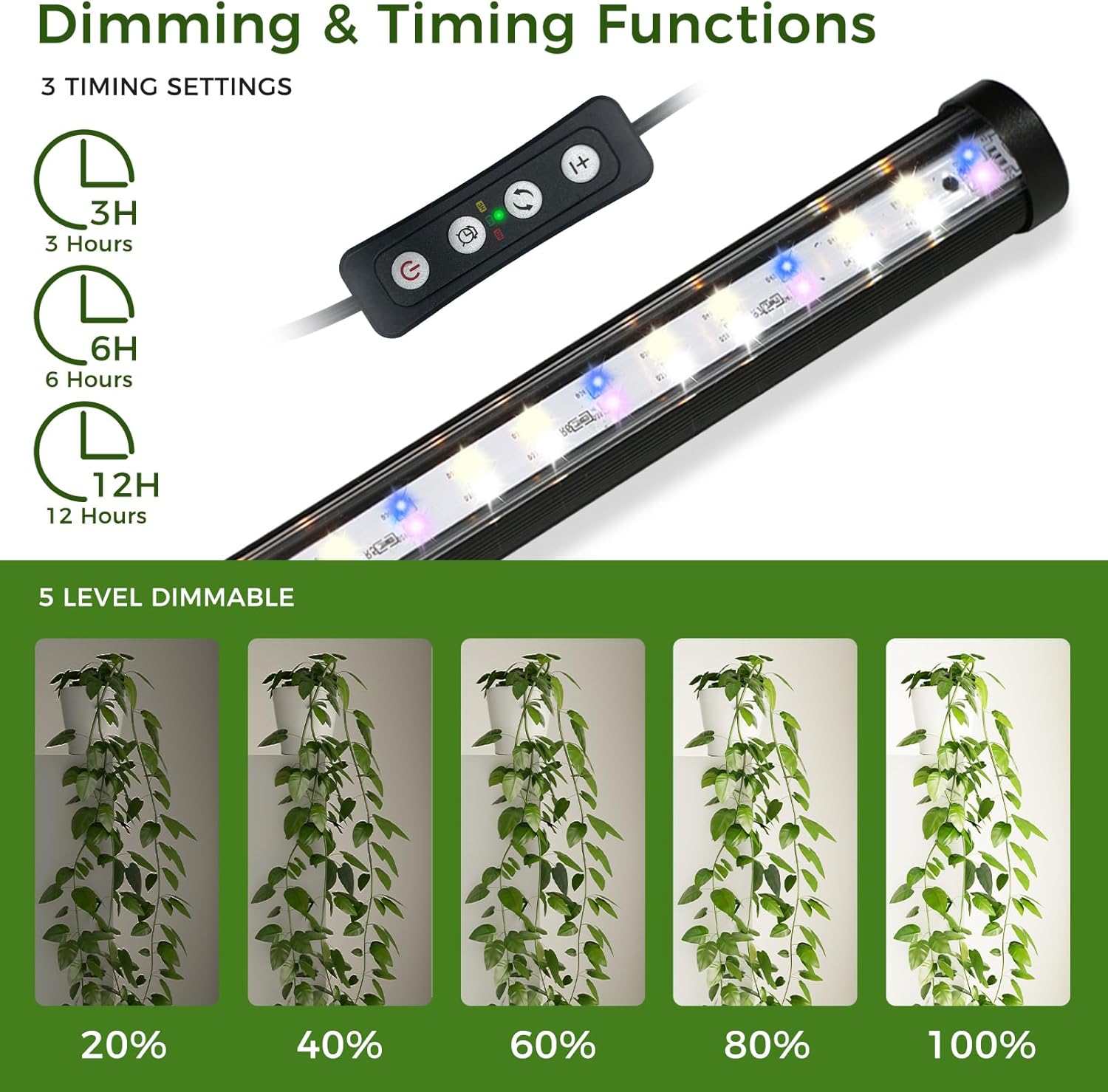 Grow Lights for Indoor Plants, 192 LEDs 42W Vertical Full Spectrum Grow Light 65 Inch Standing Grow Lights with Timer 3 Light Modes 5-Level Dimmable Wide Coverage