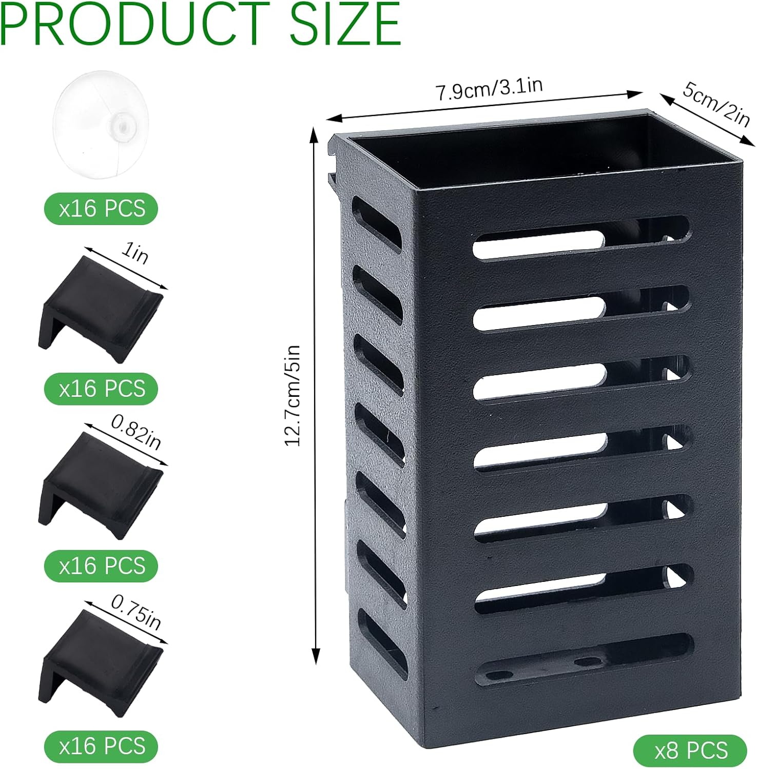 Aquarium Plant Holder Set, 8 Plastic Pots with 48 Hooks and 32 Suction Cups, for Live Plants and Fish Tank Decorations