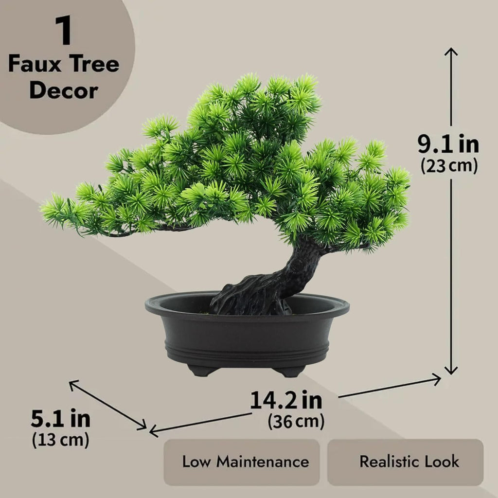 Artificial Plants Greenery Bonsai, Room Decor Fake Bonsai Tree for Home Decor Indoor Bookshelf Office Desk Bathroom Farmhouse Decor, Tall 9.5"