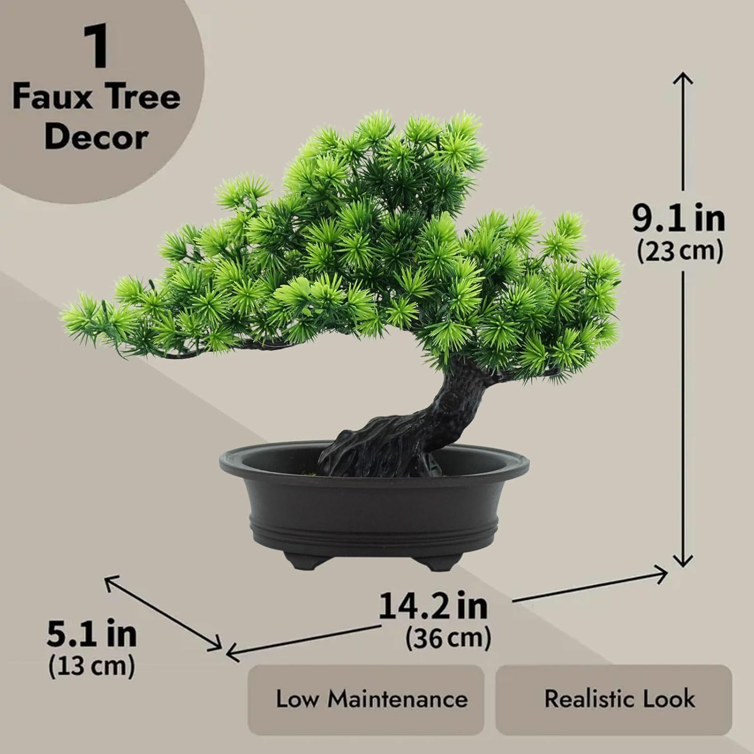 Artificial Plants Greenery Bonsai, Room Decor Fake Bonsai Tree for Home Decor Indoor Bookshelf Office Desk Bathroom Farmhouse Decor, Tall 9.5"