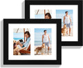 8x10 Picture Frame Set of 2, Black Wood Frame with Glass Collage Frame, Display Pictures Two 4x6 With Mat or 8 x 10 Without Mat - Horizontal or Vertical Wall Mounting