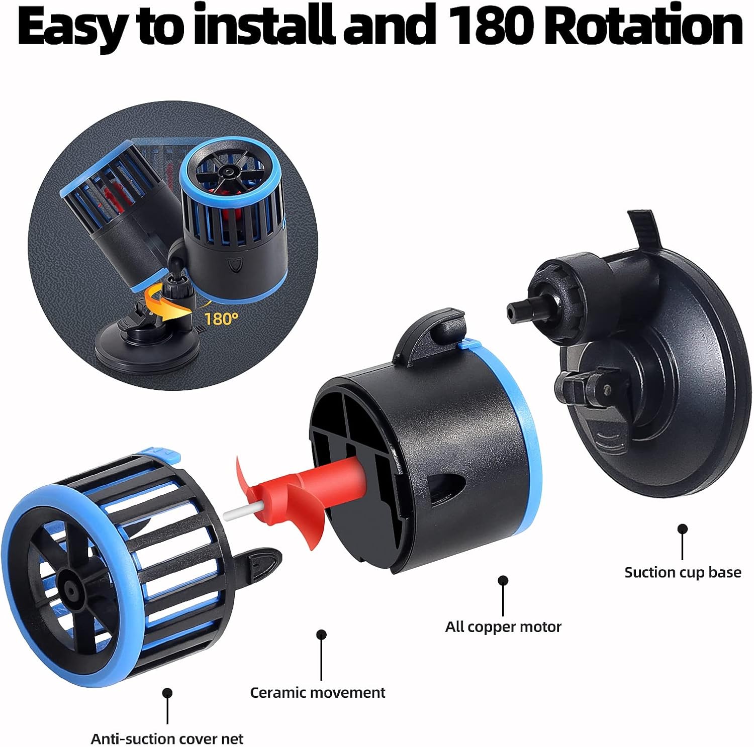 UPETTOOLS Wave Maker for Aquarium, 1800 GPH Powerhead Wavemaker Circulation Pump for Fish Tank, Ultra Quiet 360° Rotating Submersible Water Pump for 30-80 Gallon Freshwater Saltwater Tank