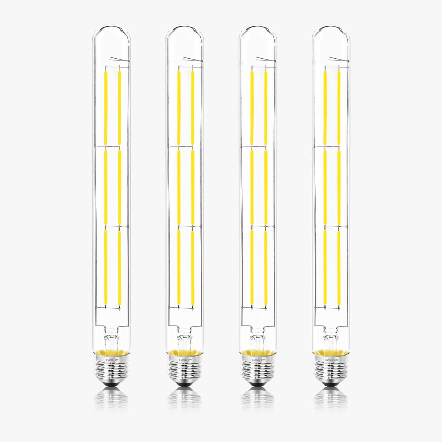 11.8IN 1000LM 5000K Daylight White Light Bulbs E26 Base, T10 T9 Edison Bulbs Dimmable 8W, AC 120V 100 Watt Equal Filament Bulb, Vintage Clear Glass Long Tubular LED Bulb, UL Listed - 4Pack