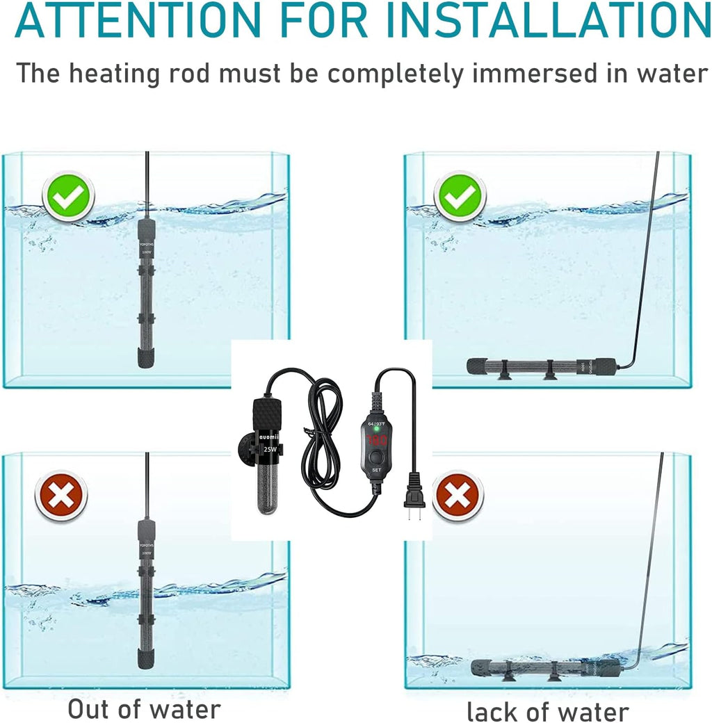 Small Submersible Aquarium Heater,Adjustable Mini Fish Tank Heater 25/50/100/150/200/300 Watts with External Temperature Controller, LED Display, Smart Memory, Used for 1-60 Gallons (50W)