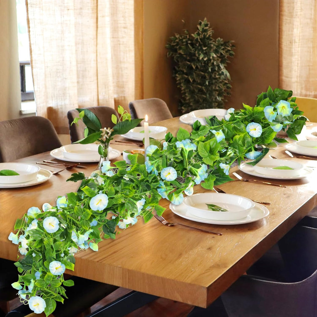 AirSun Artificial Morning Glory Flower Vines, 2pcs 15Feet Hanging Plants Silk Garland Fake Green Plant Home Garden Wall Fence Indoor Outdoor Wedding Birthday Decor
