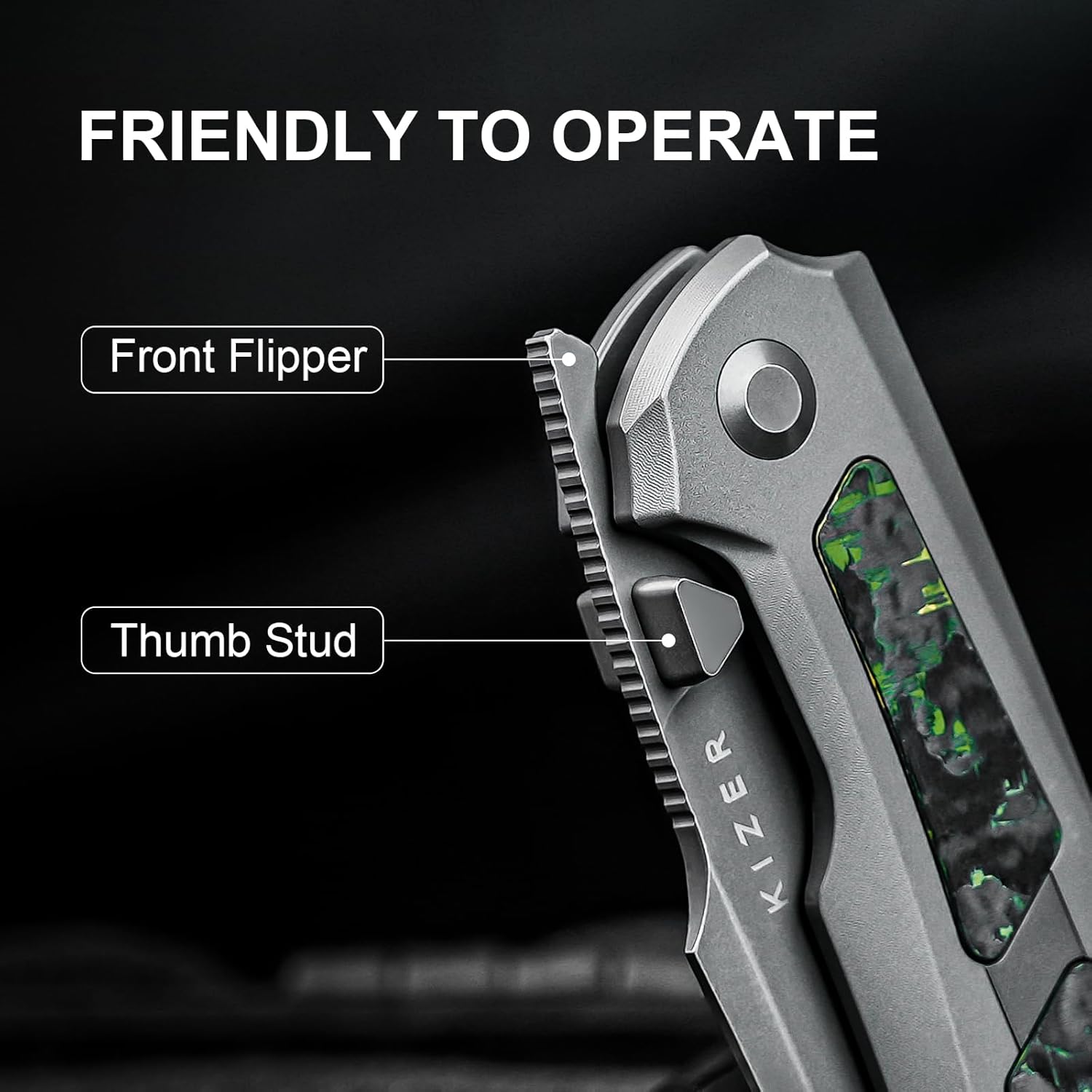 Kizer Feweed Pocket Knife, 2.98" S90V Clip Point Blade Folding Knife with Titanium & Fat Carbon Toxic Storm Handle, Front Flipper & Thumb Stud Opener EDC Knives for Camping Hiking KI3694A2