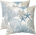 Tritard Nautical Coastal Throw Pillow Covers 22x22 Set of 2 Beach Themed Ocean Seashell Coral Starfish Velvet Couch Decorative Pillow Cases Outdoor Sofa Cushion Cover for Bedroom Living Room, Blue