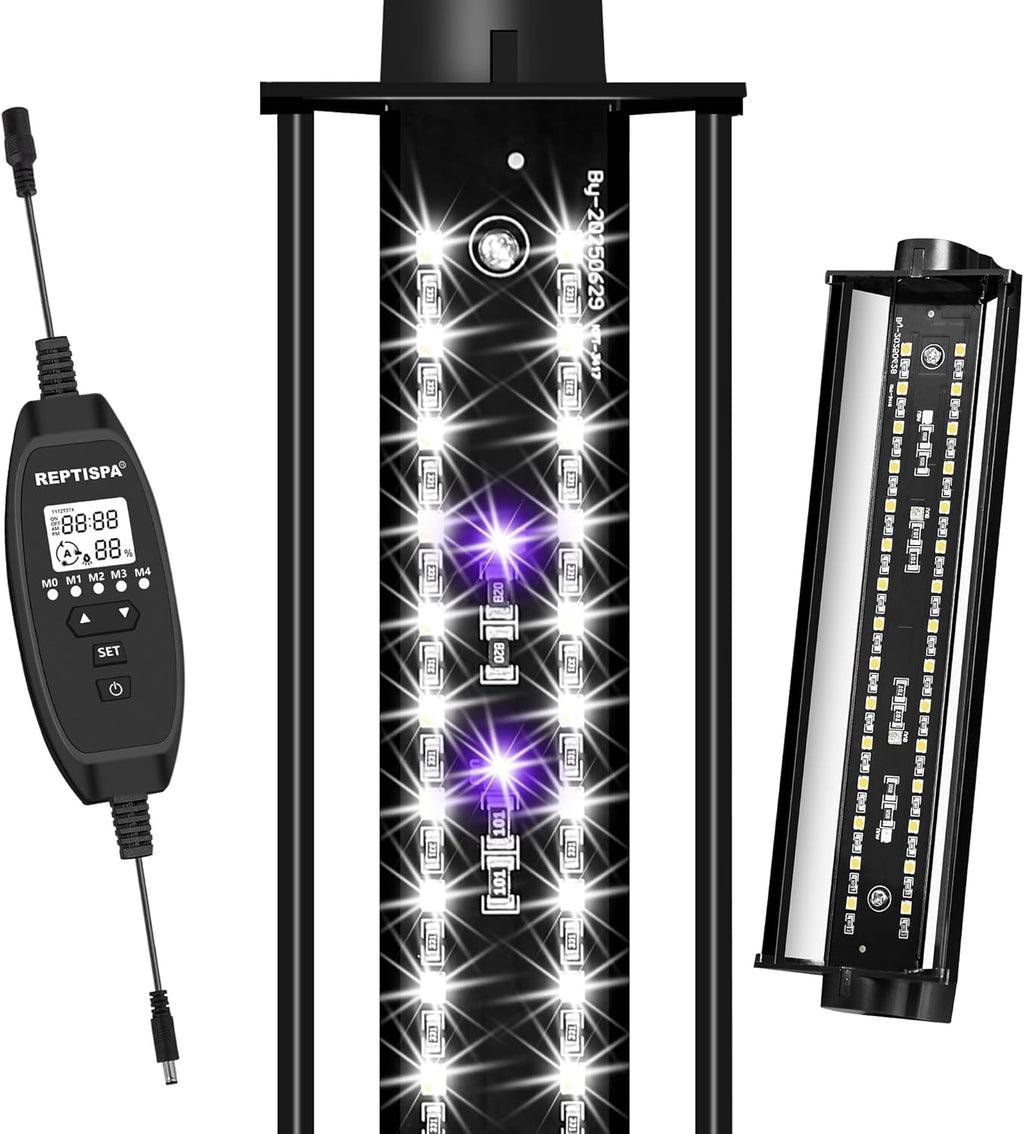 LED UVB Light for Reptiles, 8W 8-Inch Reptile LED Light for Bearded Dragon Lizard Gecko Snake Turtle, Aluminum UVA UVB Lamp Fixture Controller with Dimming and 4 UVI Modes
