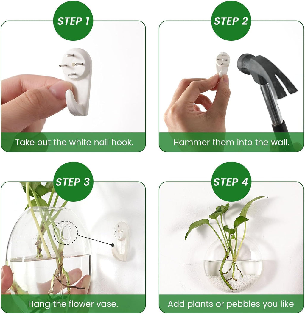 DomeStar 4PCS Wall Vases, Wall Mounted Hanging Glass Vases Clear Planter Terrarium Station for Hydroponics Plants Propagation Home Office Living Room Decor