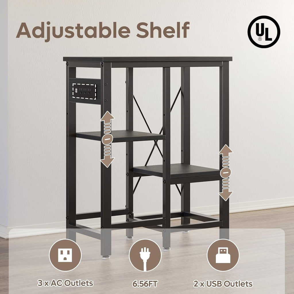 Bestier 10 Gallon Fish Tank Stand with Power Outlet, 20.3x10.6 Metal Aquarium Stand with Filter Storage, 6-Leg Reptile Tank Stand with 3-Tier Adjustable Storage Shelves, 264LBS Capacity，Black Oak