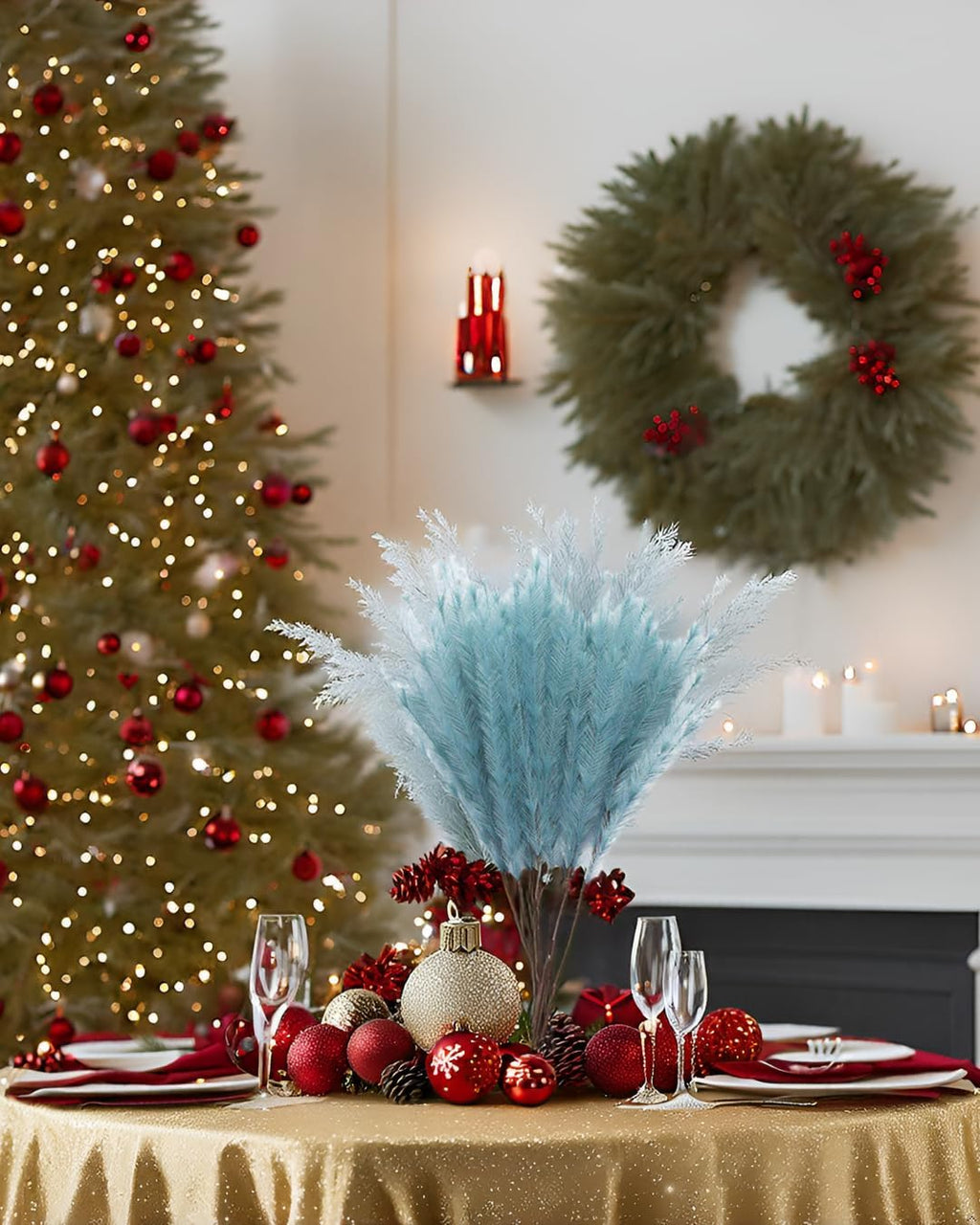 UiiziC Faux Pampas Grass 8 PCS 30"/76cm Dried Fluffy Artificial Flowers Ascendant Grass for Vase Fillers Wedding Party Bouquets Home Hotel Centerpieces Decor (Dusty Blue)