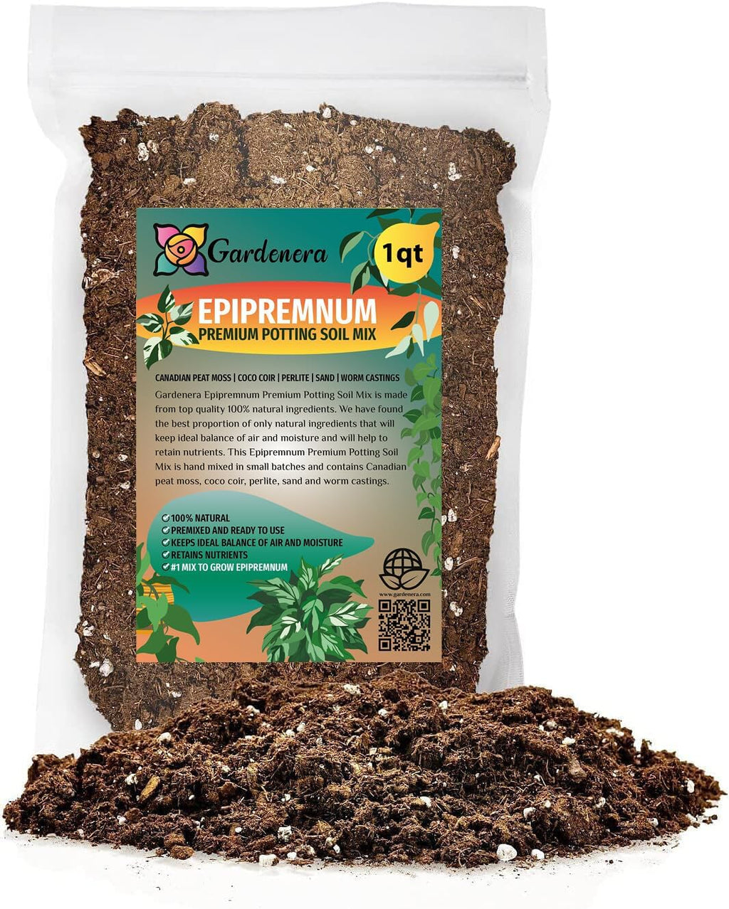 Gardenera Premium Epipremnum Plant Potting Mix - Crafted for Lush Growth and Vibrant Foliage - 1 Quart