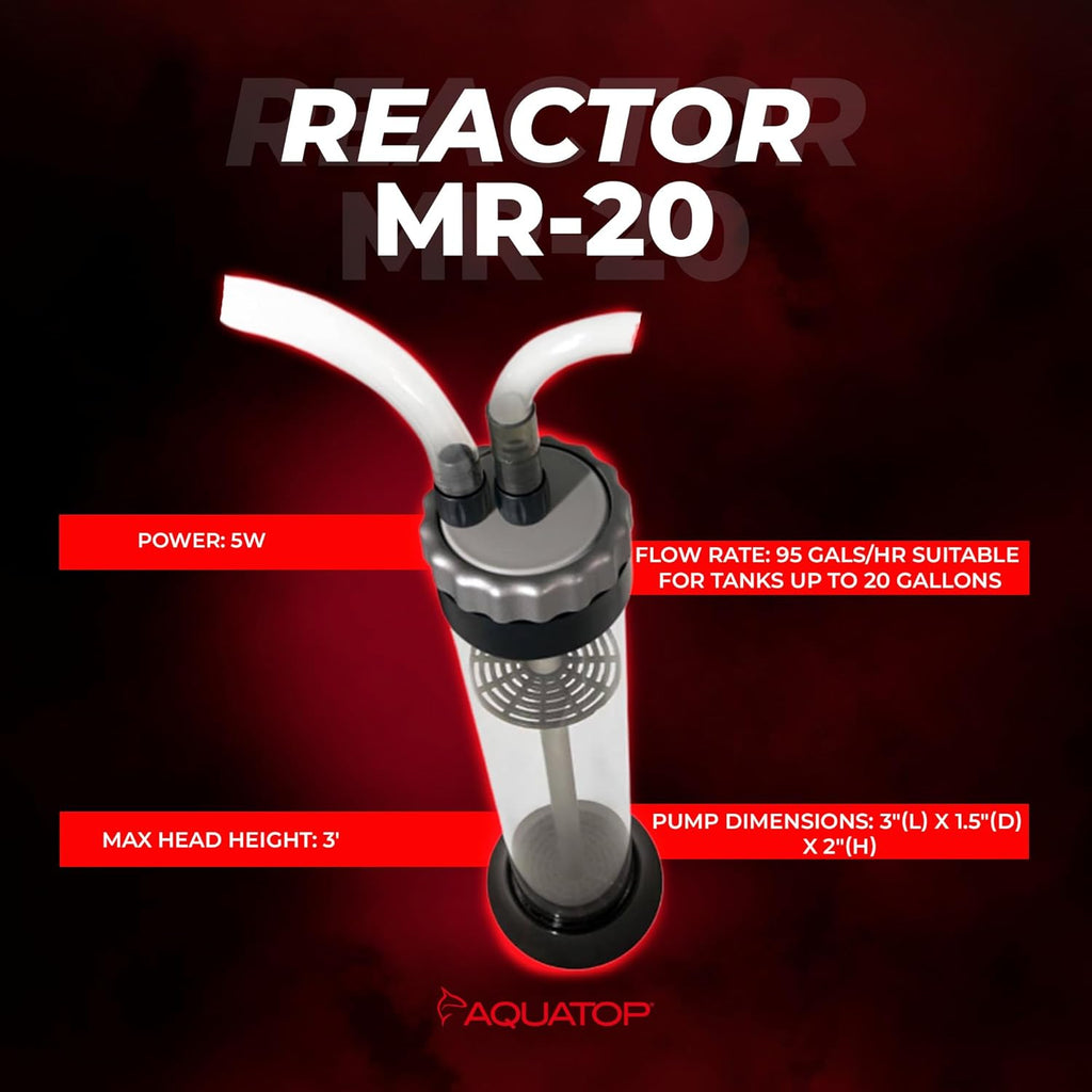 AQUATOP MR-20 Media Reactor – 95 GPH Up-Flow Filtration System – With Pump, Tubing & Mount – For Saltwater or Freshwater Aquariums – Sump or Hang-On Design