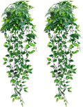 LOYWREE 2 Pack Artificial Hanging Mandala Plant with Pot Faux Plants Indoor Fake Small Potted Plant 28.7-in Long Faux Vine Shelf Decor Ideal for Indoor Outdoor Home Office Decoration (Black Pot)