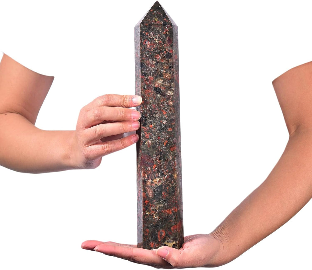 JIC Gem Extra Large Brazilian Red Agate Healing Crystal Wand 6 Faceted Column Quartz Crystals Obelisk Tower Points Crystals Decor Chakra Meditation 4.4-4.8 Lbs
