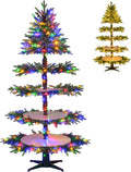 Goplus 6.4 FT Pre-Lit Rotating Christmas Tree with Display Shelves, 360° Rotatable Base, 220 Warm White & Multicolored LED Lights, 11 Modes, 280 Branch Tips, Hinged Artificial Xmas Tree for Home