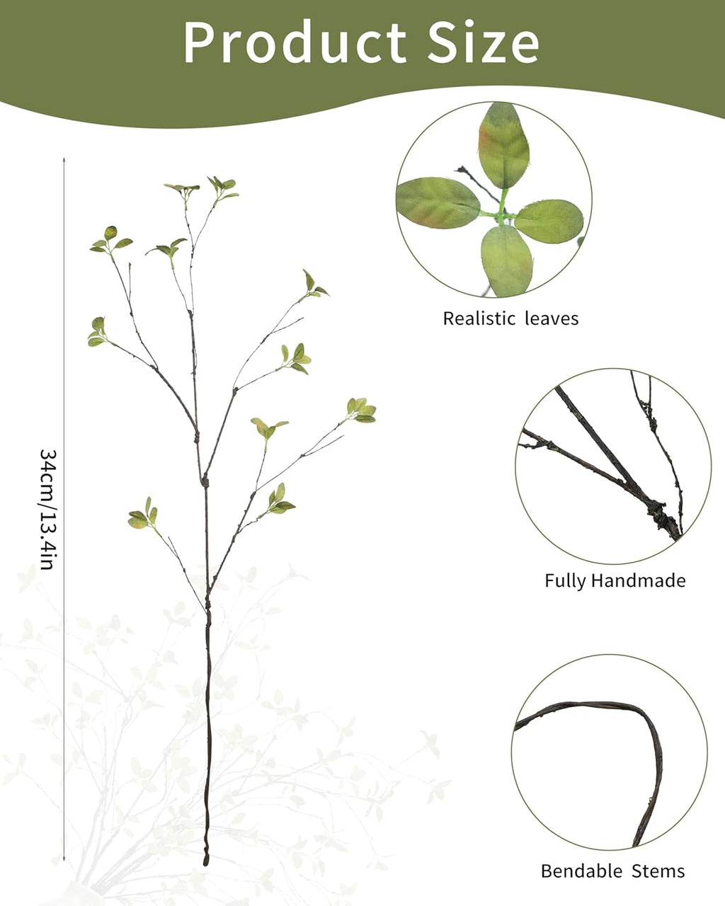 DuHouse 34" 5Pcs Artificial Ficus Branches Fake Greenery Stems Faux Eucalyptus Stems for Home Office Table Centerpieces Garden Vase Filler Decoration(Green)