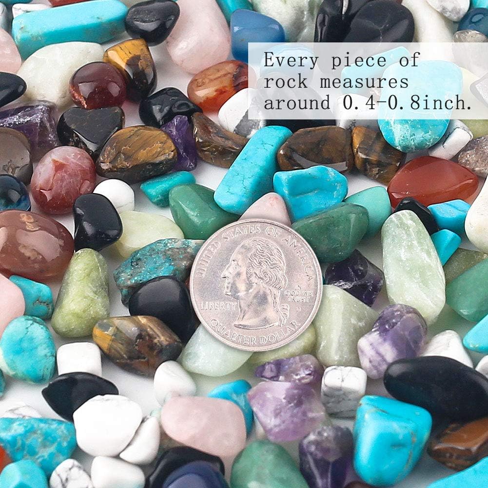 JOHOUSE Quartz Crystals, Crushed Chips Tumbled Polished Stone Beads Irregular Shaped Succulent Rocks for Plants Indoor Betta Fish Tank Gravel Vase Filler Crafts About 1lb(450g),10 Different Kinds