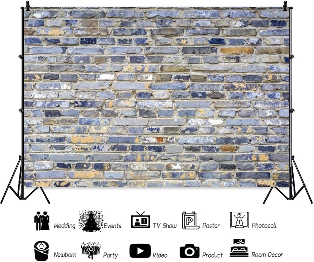 ChloropLastid 8x6ft Brick Wall Backdrop Retro Art Gray Brick Wall Background Rural Style Wall Texture Countryside Photography for Newborn Birthday Baby Shower Party Decorations