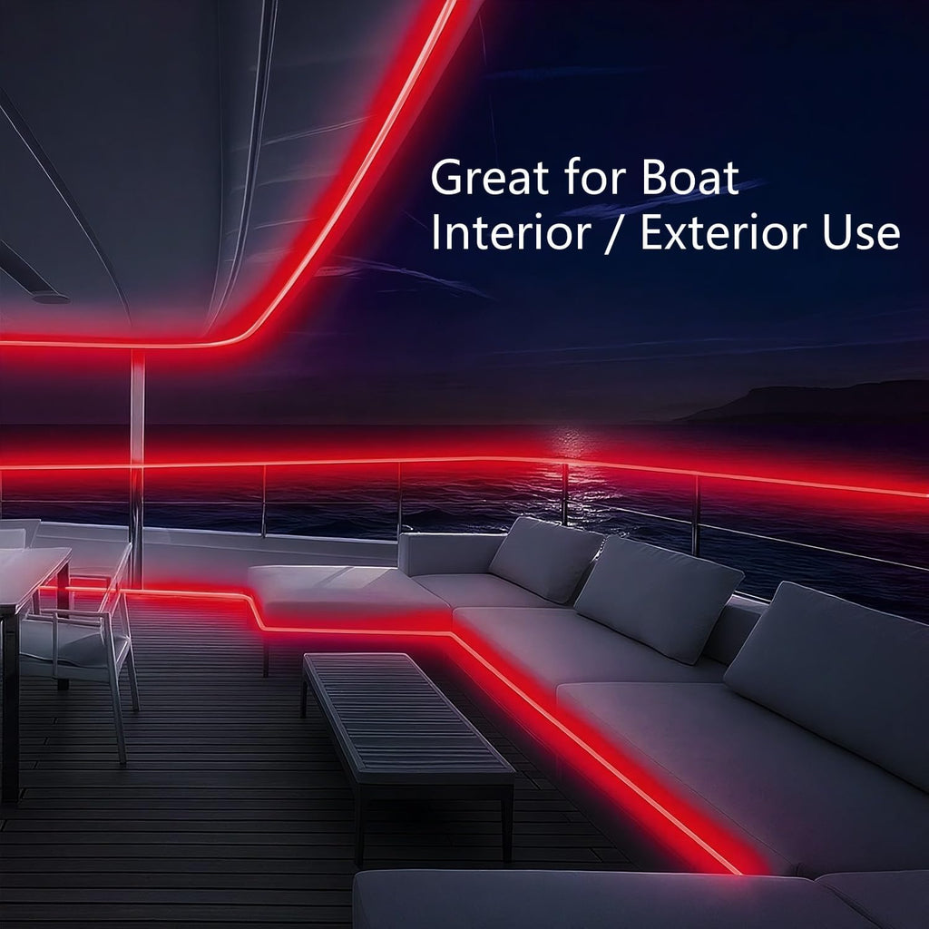 Pontoon Boat LED Strip Lights, 12V 32.8FT Red Waterproof Marine LED Light Boat Interior Light, Boats Deck Hull Gunnel Lights, Night Fishing Lighting for Bass, Jon, No Battery