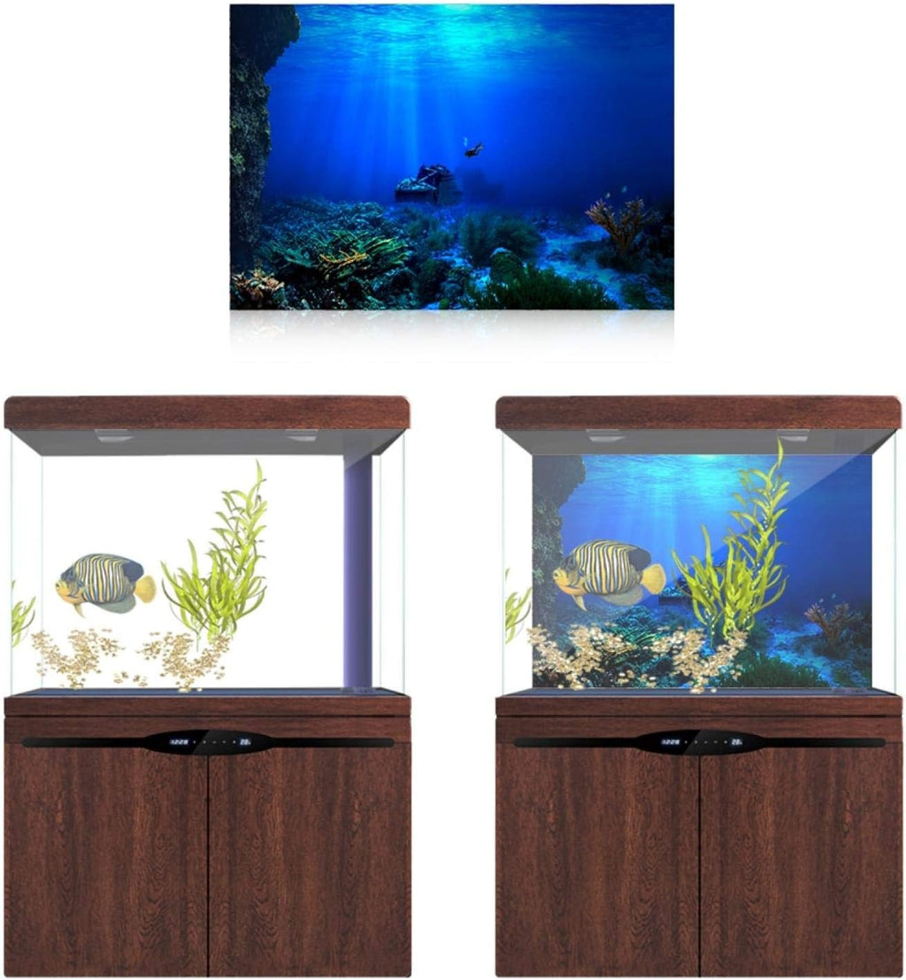 Aquarium Poster, Underwater Background Sticker Thicken PVC Adhesive Static Cling Backdrop Fish Decorative Paper(122×46cm)