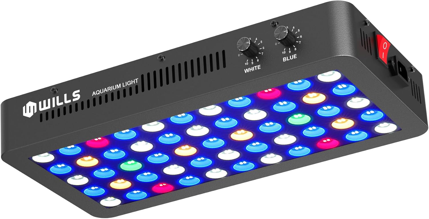 WILLS Aquarium Light, Full Spectrum Reef Lights for Coral with Dual Dimmable Channels, 55 Premium SMD Chips, Daisy Chain Design, Hanging Saltwater Fish Tank Light for SPS/LPS Coral Reef (165W/Black)