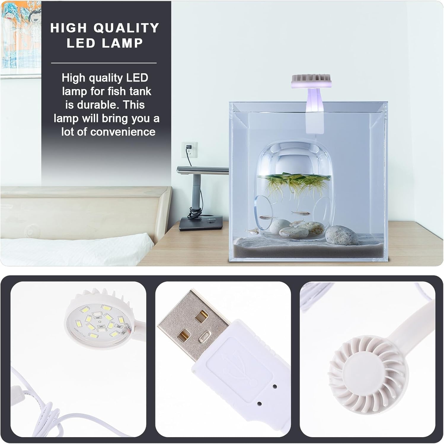 balacoo USB Aquarium LED Light Fish Tank Landscaping Lamp for Nano Tanks Mini Reef LED Lamp for Betta Bowls and Aquariums