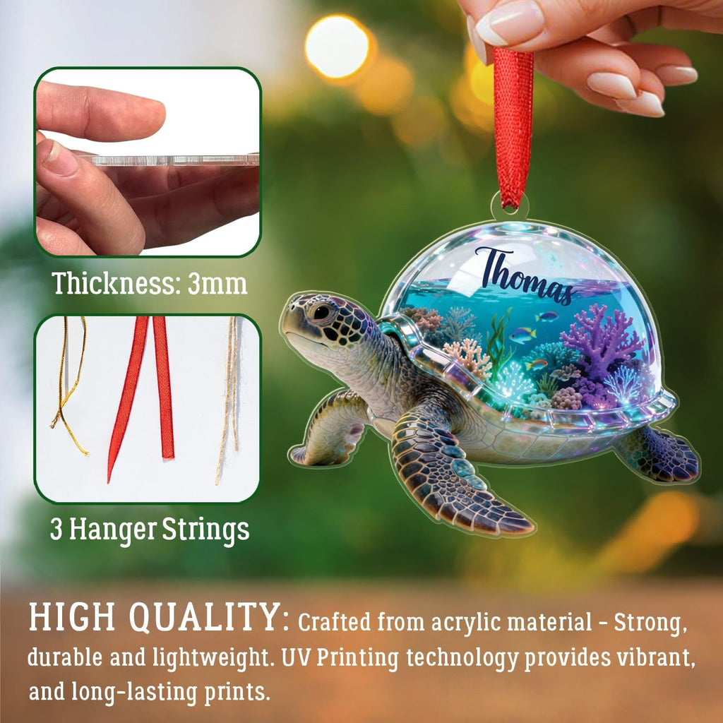 Sea Turtle Shaped Acrylic Ornament, Personalized Ocean Animal Ornament 2025, Unique Gift for Ocean Lovers, Sea Turtle Hanging Christmas Tree Decoration, Customized Name Turtle Ornaments Keepsake