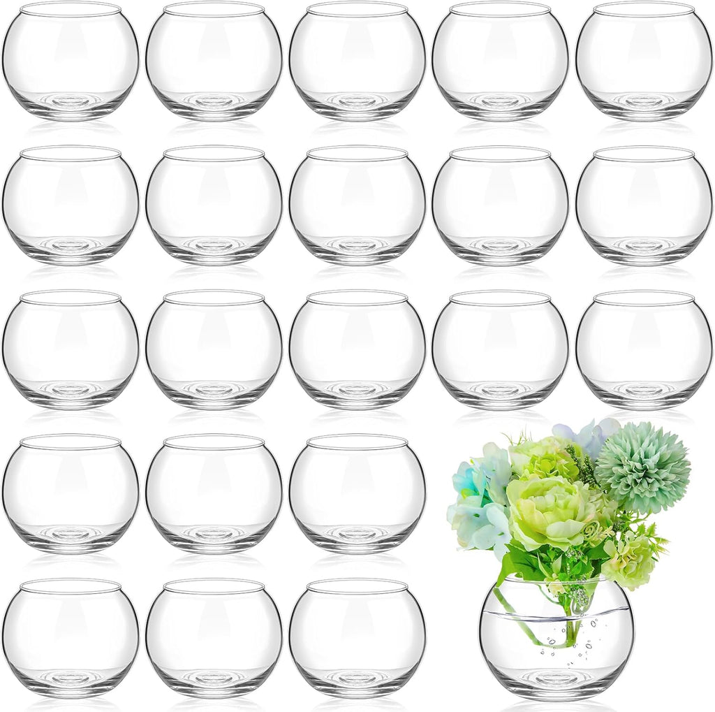 Zopeal 24 Pcs Fish Bowl Vase Glass Bubble Bowl Globe Glass Clear Bubble Vase Round Terrarium Goldfish Flower Centerpiece for Wedding Event Arrangement Office Home (3.5" h X 4.7" w)
