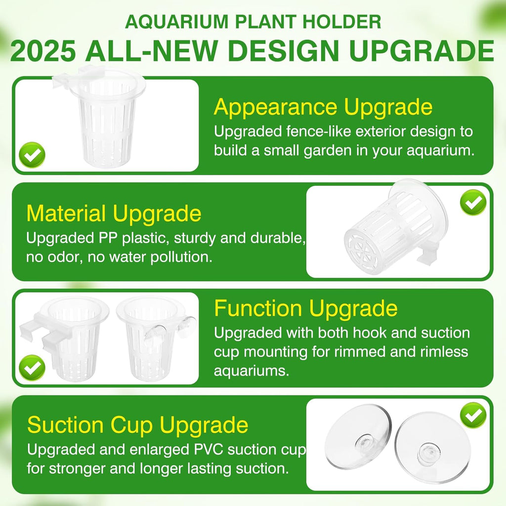 2025 New Upgraded Large Aquarium Plant Holder with 1.57-inch Extension Hooks and Suction Cups for Fish Tank Aquaponic Plant Cultivation and Aquascape Accessories Decorations (4 PCS) Transparent