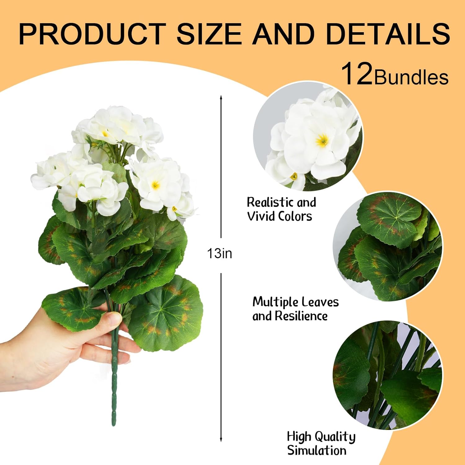6 Bundles Artificial Flowers for Outdoors, Faux Geraniums Artificial Flowers Realistic, Faux Plants Outdoor UV Resistant for Garden Patio Porch Window Box Home Indoor Outdoor Decor (12, White)
