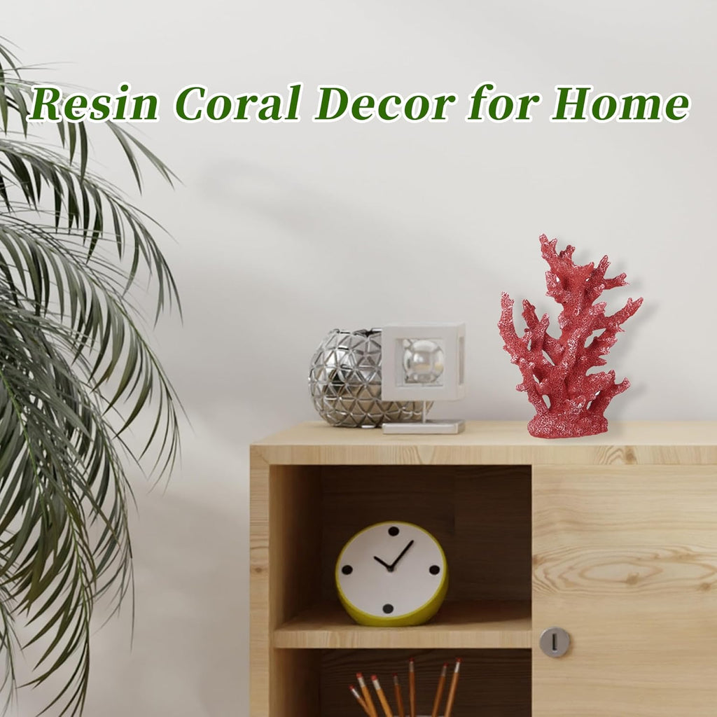 Artificial Coral Decor for Aquarium, Resin Ornaments and Statue Home Decor, 7.48"x2.36"x9.45", Red