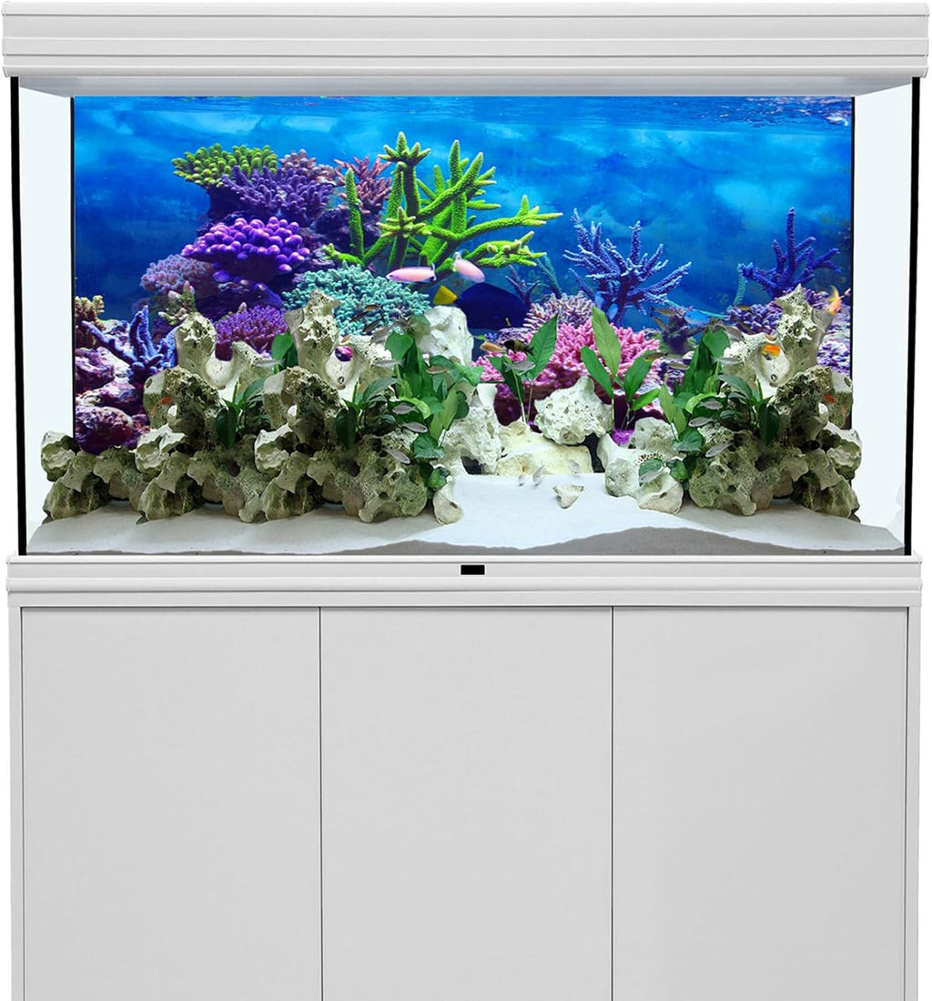 YongFoto Ocean Theme Fish Tank Background 48x24 inch Coral Seaweed Reef Rock Tropical Fish Underwater Sea World Polyester Backdrop Reptile Habitat Terrarium Aquarium Background