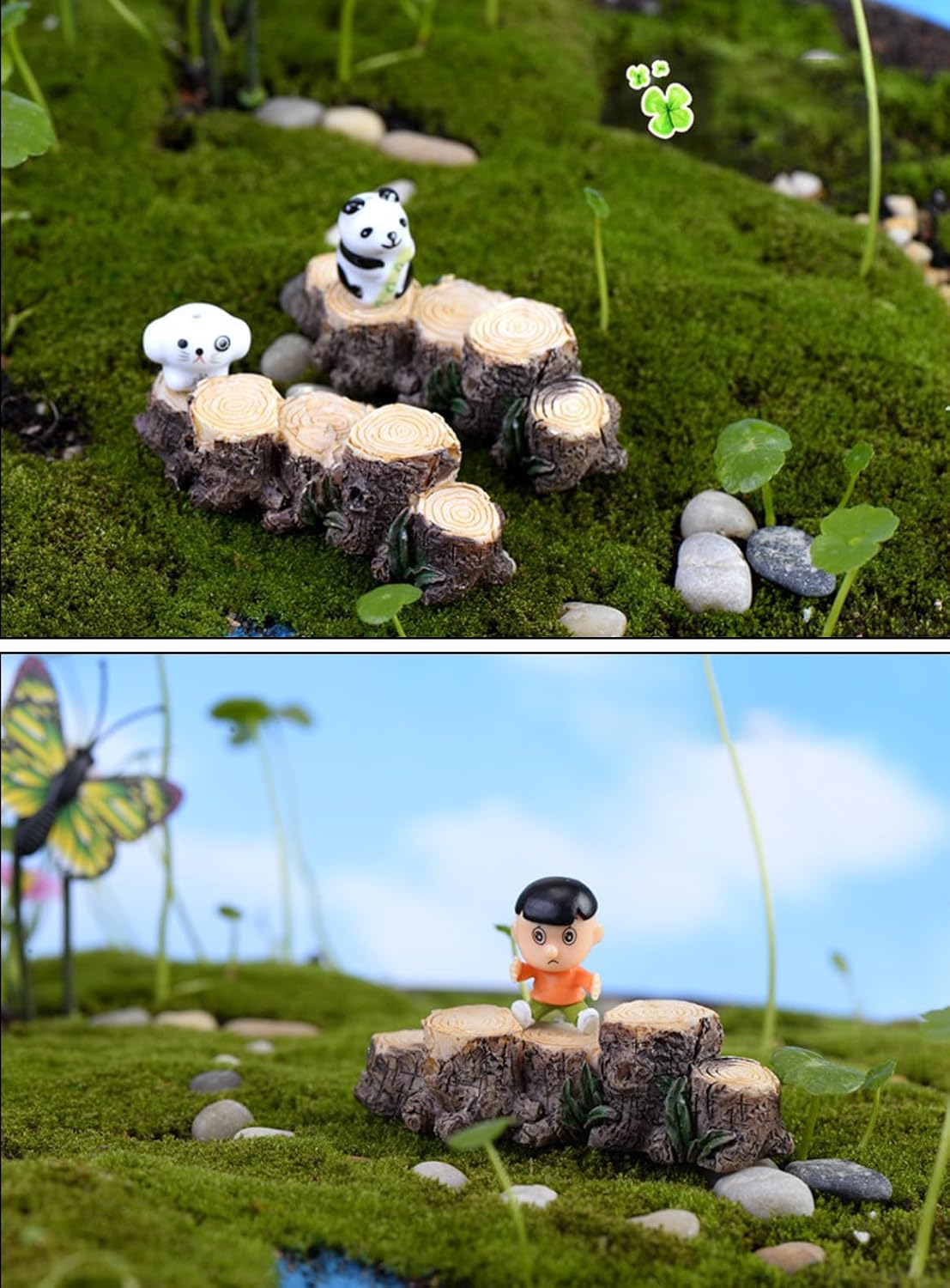 2Pcs Miniature Resin Stump Micro Landscape Fairy Garden Ornament Mini Doll House Outdoor Landscape Decor Outdoor Statues Garden Sculptures for Home and Terrarium Resin Figurines Decor 2 Style