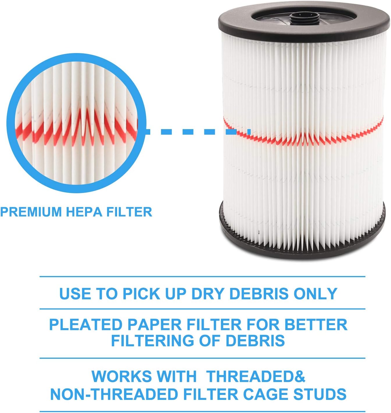 GIB cleaningtool 17816 Filter for Craftsman Shop Vac 9-17816 Replacement Cartridge Filter for Craftsman Wet Dry Vac Air Filter Fits 5/6/8/12/16/32 Gallon & Larger Vacuum Cleaner