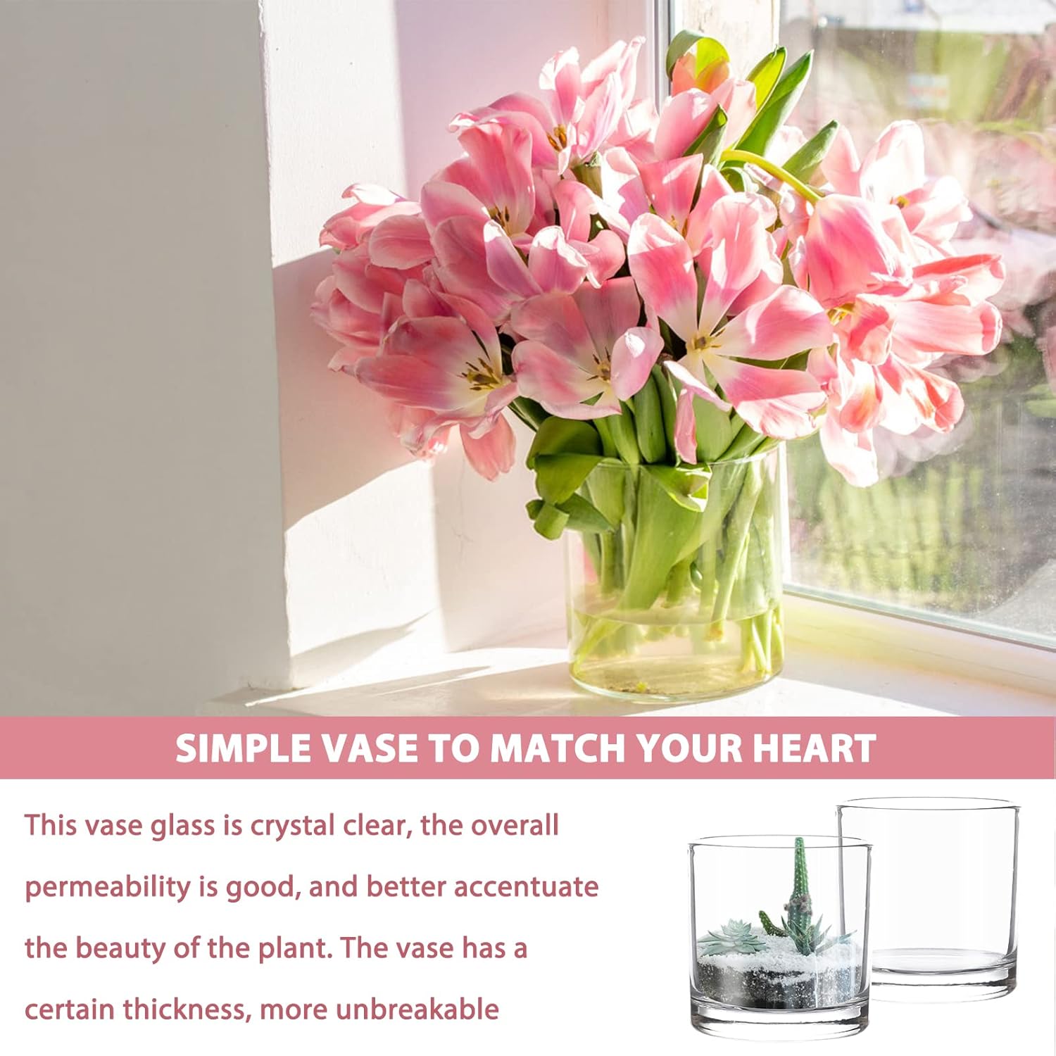 4 x 4 Inch Cylinder Vase,Set of 6 Small Glass Vases for Table Centerpieces,Clear Flower Vases,Decorative Glass Vase for Home Decor,Candle Holder,Wedding Favors(4" W X 4" H)